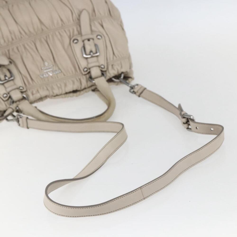 PRADA Gathered Hand Bag Leather 2way Beige Silver Auth yk19545 - Picture 9 of 16